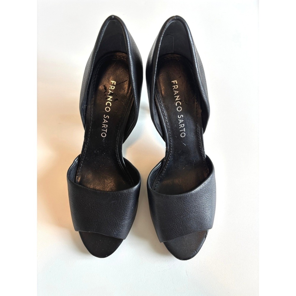NEW Franco Sarto Peep Toe Pump Womens 5.5 Black Leather d'Orsay Stiletto